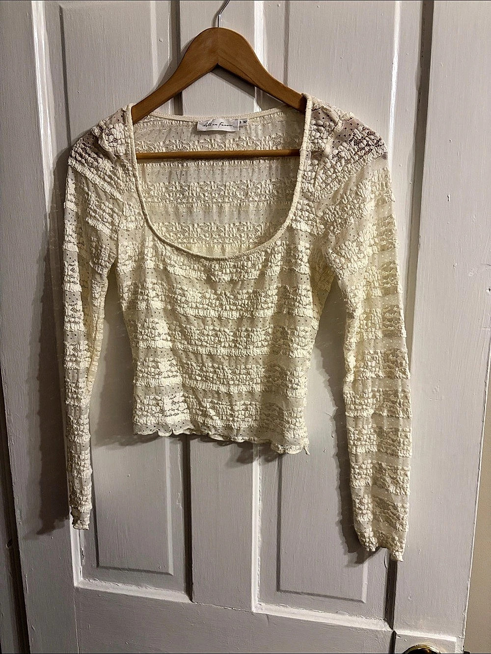 All in Favor Lace Top Long Sleeve in Cream Size Small